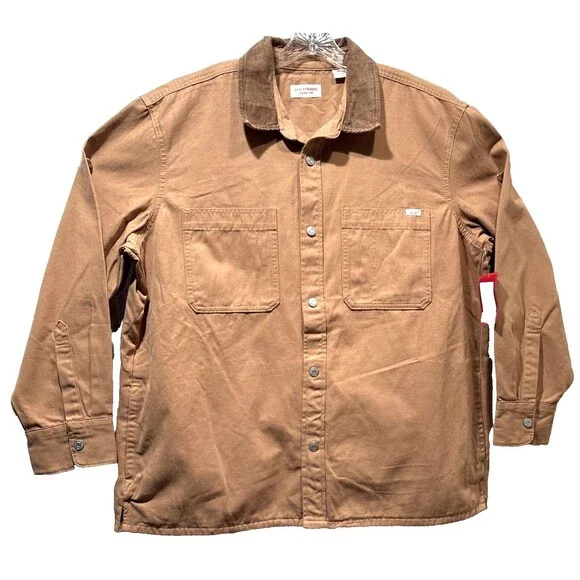 Levi Strauss Utility Shirt Jacket Canvas Snap Up Signature Collection Tan XL NWT - Picture 2 of 16